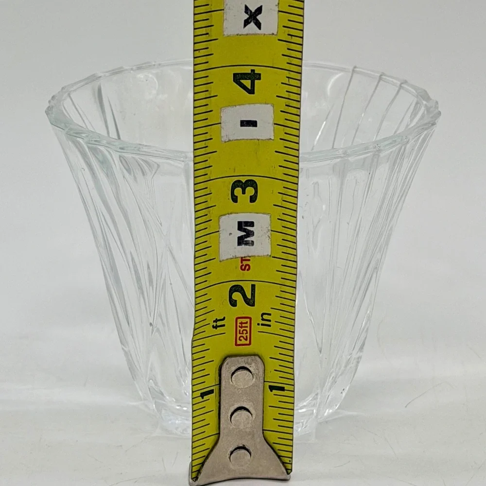 Clear Pressed Glass Flared Ribbed Vase Starburst Base Home Decor Excellent